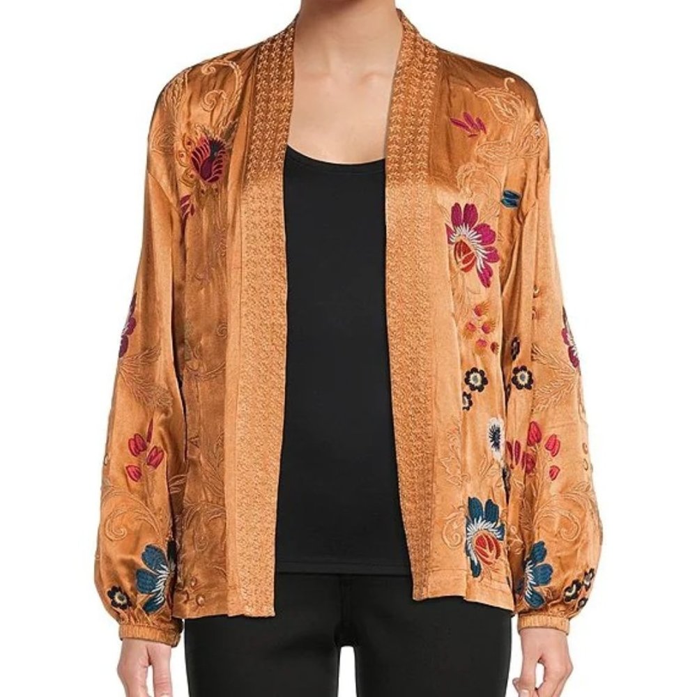 NWT Johnny Was Biya Workshop JWLA Didiana Embroidered Charmeuse Kimono Jacket XL